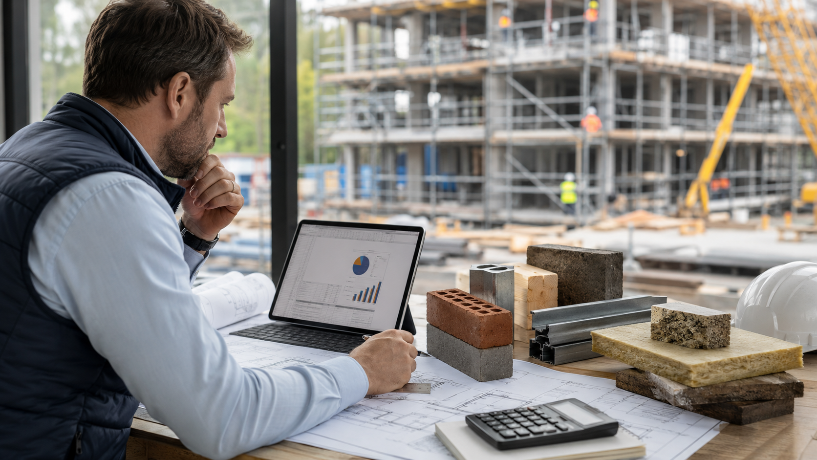 Construction material cost analysis on building site